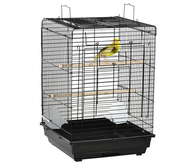 Conforama PawHut Jaula Para Pájaros Jaula Metálica De Aves 40x40x59 Cm Con Techo Abatible 2 Perchas 2 Comederos Y Bandeja Extraíble Para Canarios Periquitos Negro