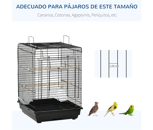 Conforama PawHut Jaula Para Pájaros Jaula Metálica De Aves 40x40x59 Cm Con Techo Abatible 2 Perchas 2 Comederos Y Bandeja Extraíble Para Canarios Periquitos Negro