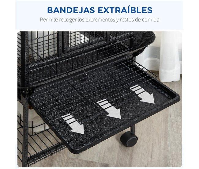 Conforama PawHut Jaula Para Pájaros Jaula Para Loros Con Ruedas Perchas Comederos Estante Puente Arqueado Y Bandejas Extraíbles Pajarera Para Cacatúas Cotorras 62 5x62 5x156 Cm Gris