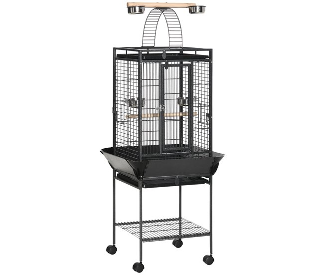 Conforama PawHut Jaula para Pájaros Jaula para Loros con Ruedas Perchas Comederos Estante Puente Arqueado y Bandejas Extraíbles Pajarera para Cacatúas Cotorras 62 5x62 5x156 cm Gris