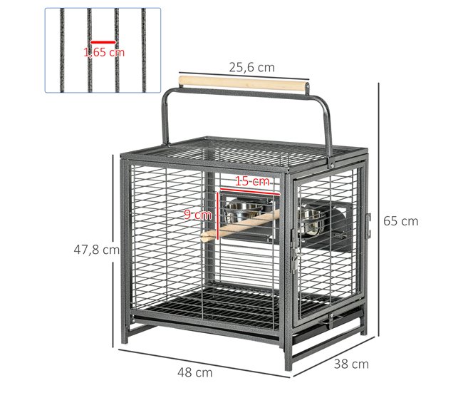 Conforama PawHut Jaula Para Pájaros Portátil Jaula Para Agapornis Con 2 Perchas De Madera 2 Comederos De Acero Inoxidable Y Bandeja Extraíble Para Periquitos Canarios 48x38x47 8 Cm Negro