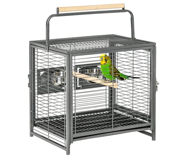 Conforama PawHut Jaula Para Pájaros Portátil Jaula Para Agapornis Con 2 Perchas De Madera 2 Comederos De Acero Inoxidable Y Bandeja Extraíble Para Periquitos Canarios 48x38x47 8 Cm Negro