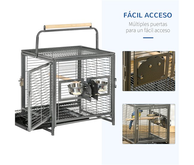 Conforama PawHut Jaula Para Pájaros Portátil Jaula Para Agapornis Con 2 Perchas De Madera 2 Comederos De Acero Inoxidable Y Bandeja Extraíble Para Periquitos Canarios 48x38x47 8 Cm Negro