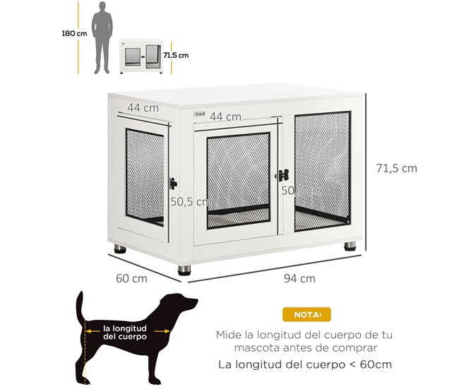 Conforama PawHut Jaula Para Perros Grandes Estilo Mueble Casa Para Perros 94x60x71 5 Cm Mesa Auxiliar Con 2 Puertas De Pestillo Cojín De Tela Oxford Y Rejillas De Acero Blanco