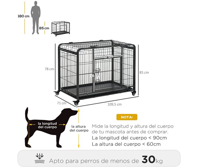 Conforama PawHut Jaula Para Perros Plegable De Metal Jaula Para Perros Grandes 109 5x71x78 Cm Con Ruedas Y Frenos Bandeja Extraíble Y Puerta Con Pestillos Para Golden Retriver Labrador Gris Oscuro