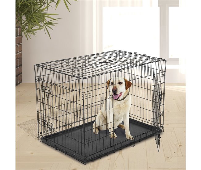 Conforama PawHut Jaula Para Perros Plegable Transportín Para Perros Con 2 Puertas Bandeja Extraíble Y Asa De Transporte 76x46x52 Cm Negro