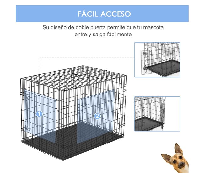 Conforama PawHut Jaula Para Perros Plegable Transportín Para Perros Con 2 Puertas Bandeja Extraíble Y Asa De Transporte 76x46x52 Cm Negro