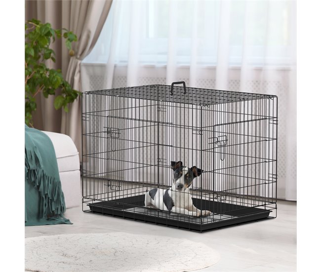 Conforama PawHut Jaula Para Perros Plegable Transportín Para Perros Con 2 Puertas Bandeja Extraíble Y Asa De Transporte 92x57x62 5 Cm Negro
