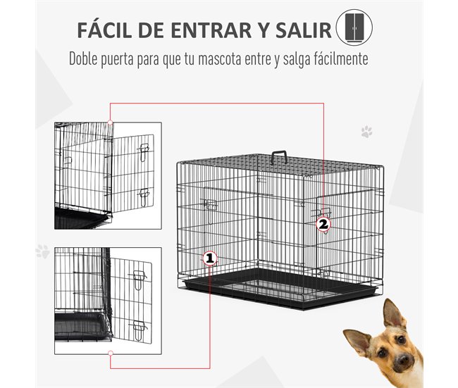 Conforama PawHut Jaula Para Perros Plegable Transportín Para Perros Con 2 Puertas Bandeja Extraíble Y Asa De Transporte 92x57x62 5 Cm Negro