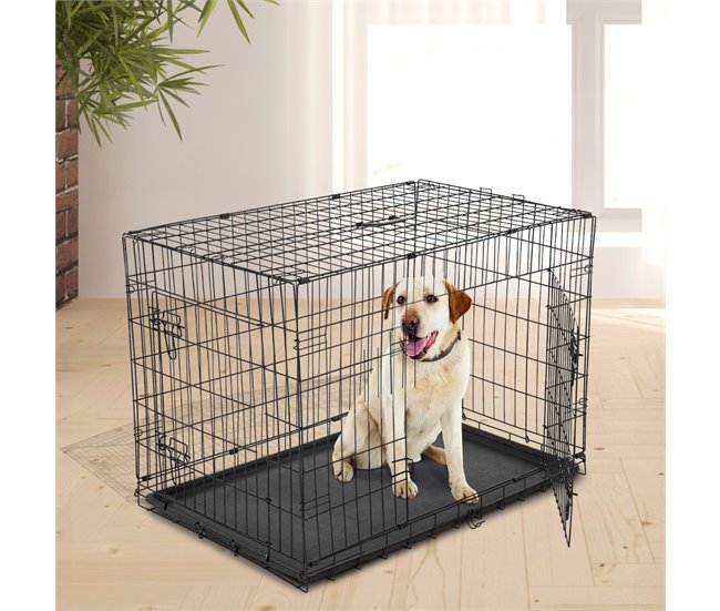 Conforama PawHut Jaula Para Perros Plegable Transportín Para Perros Con 2 Puertas Bandeja Extraíble Y Asa De Transporte 106x68x76 Cm Negro