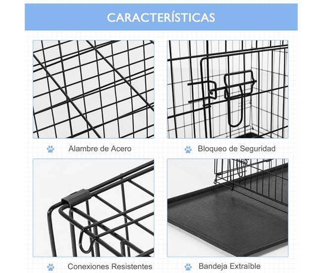 Conforama PawHut Jaula Para Perros Plegable Transportín Para Perros Con 2 Puertas Bandeja Extraíble Y Asa De Transporte 106x68x76 Cm Negro