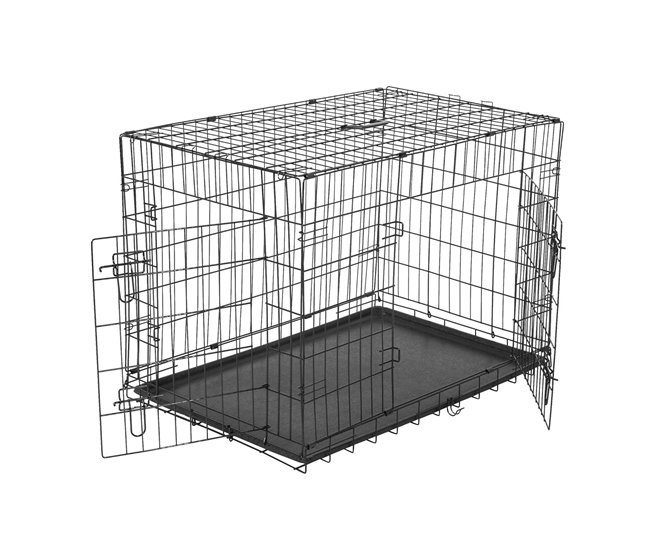 Conforama PawHut Jaula para Perros Plegable Transportín para Perros con 2 Puertas Bandeja Extraíble y Asa de Transporte 106x68x76 cm Negro