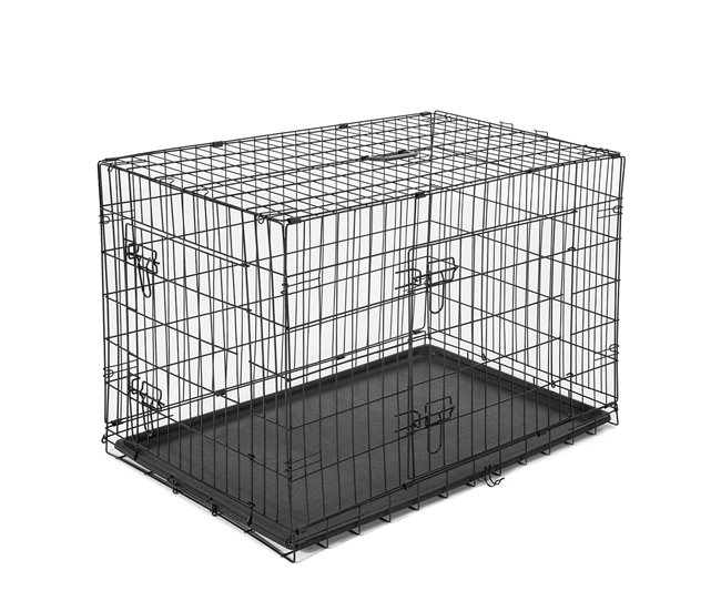 Conforama PawHut Jaula para Perros Plegable Transportín para Perros con 2 Puertas Bandeja Extraíble y Asa de Transporte 76x46x52 cm Negro