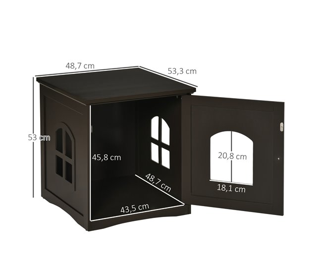 Conforama PawHut Mueble Arenero Para Gatos 2 En 1 Casa Para Gatos De Madera Con Armario De Almacenaje Encimera Amplio Puerta Y 2 Ventanas Cruzadas 48 7x53 3x53 Cm Café