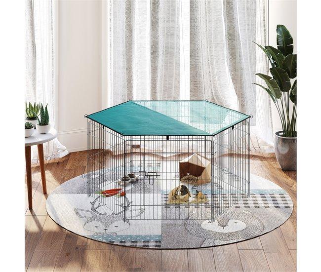 Conforama PawHut Parque De Juegos Para Perros 6 Paneles 59x60 Cm Plegables Valla Metálica Para Mascotas Con Puerta Con Pestillo Y Toldo Superior Para Jardín Patio Exterior Plata