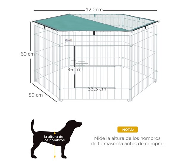 Conforama PawHut Parque De Juegos Para Perros 6 Paneles 59x60 Cm Plegables Valla Metálica Para Mascotas Con Puerta Con Pestillo Y Toldo Superior Para Jardín Patio Exterior Plata