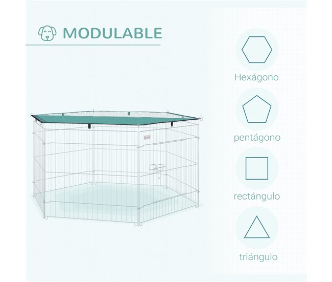 Conforama PawHut Parque De Juegos Para Perros 6 Paneles 59x60 Cm Plegables Valla Metálica Para Mascotas Con Puerta Con Pestillo Y Toldo Superior Para Jardín Patio Exterior Plata