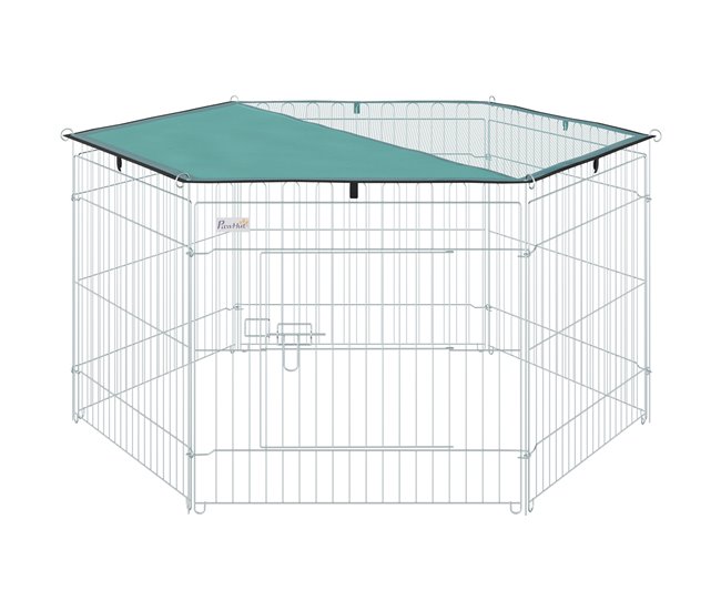 Conforama PawHut Parque de Juegos para Perros 6 Paneles 59x60 cm Plegables Valla Metálica para Mascotas con Puerta con Pestillo y Toldo Superior para Jardín Patio Exterior Plata