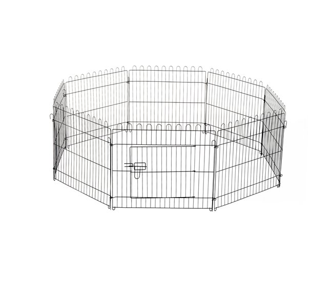 Conforama PawHut Parque de Juegos para Perros 8 Paneles 71x61 cm Plegables Jaula Metálica para Mascotas con Puerta para Jardín Patio Exterior Negro