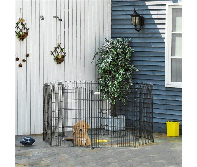 Conforama PawHut Parque De Juegos Para Perros 8 Paneles 71x91 5 Cm Plegables Jaula Metálica Para Mascotas Con Puerta Para Jardín Patio Exterior Negro