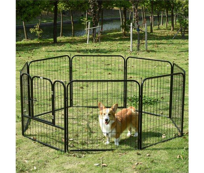 Conforama PawHut Parque Para Mascotas De 8 Paneles 80x80 Cm Corralito Para Perros Con Puerta Y Doble Pestillo Metálicos Cerca De Entrenamiento Negro