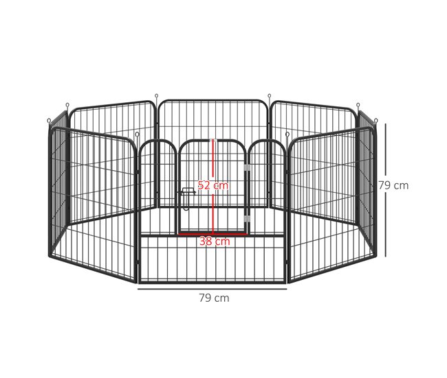 Conforama PawHut Parque Para Mascotas De 8 Paneles 80x80 Cm Corralito Para Perros Con Puerta Y Doble Pestillo Metálicos Cerca De Entrenamiento Negro