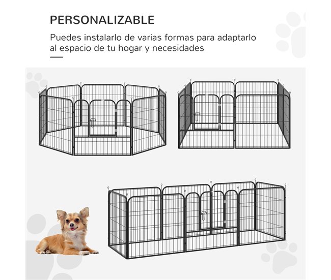 Conforama PawHut Parque Para Mascotas De 8 Paneles 80x80 Cm Corralito Para Perros Con Puerta Y Doble Pestillo Metálicos Cerca De Entrenamiento Negro