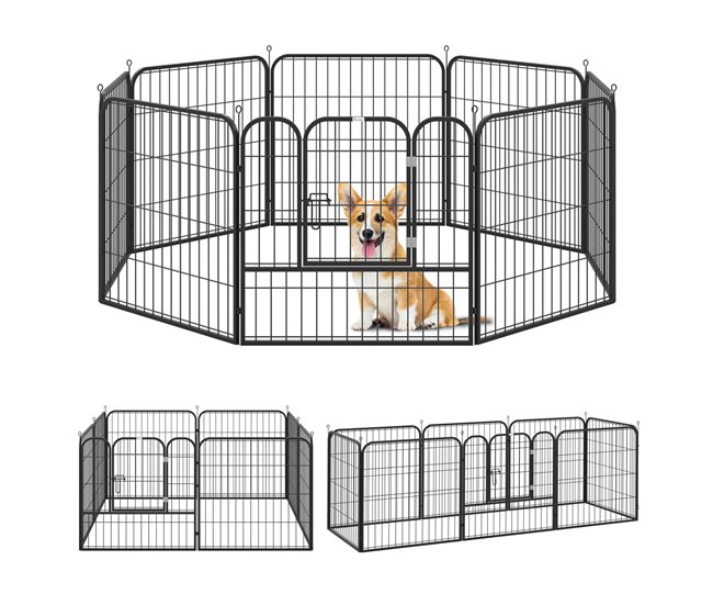 Conforama PawHut Parque para Mascotas de 8 Paneles 80x80 cm Corralito para Perros con Puerta y Doble Pestillo Metálicos Cerca de Entrenamiento Negro