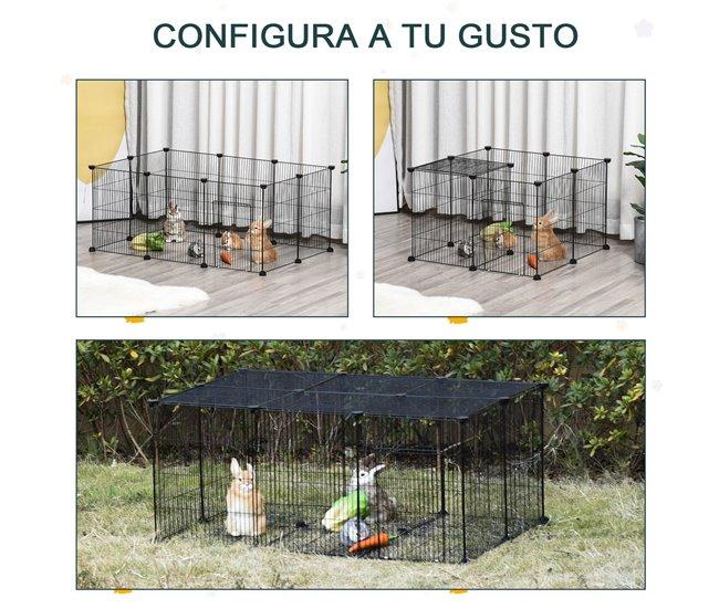 Conforama PawHut Parque Para Mascotas DIY Jaula Para Animales Pequeños De 22 Paneles De Malla Metálica Con Puerta Conejos Cobaya 105x70x45 Cm Negro