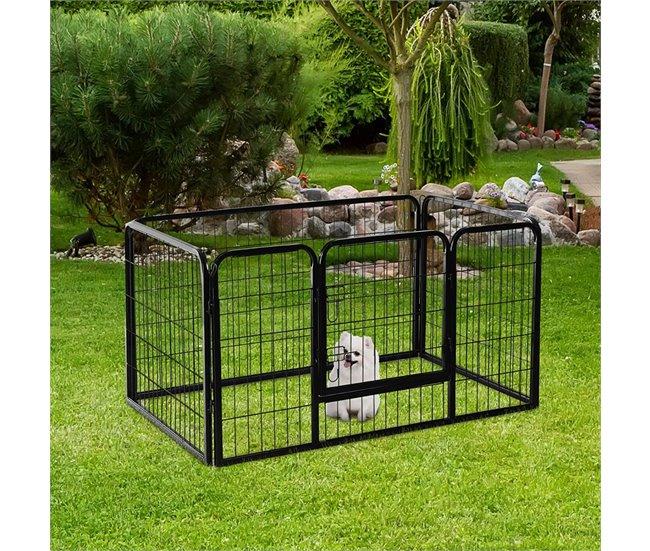 Conforama PawHut Parque Para Mascotas Rectangular Jaula Para Perros 4 Vallas De Metal Con Puerta Y Doble Cerradura Cerca De Entrenamiento 125x80x70 Cm Negro