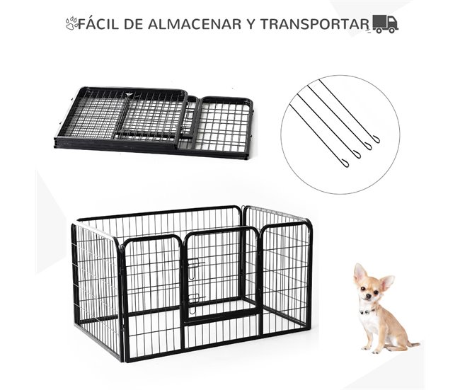 Conforama PawHut Parque Para Mascotas Rectangular Jaula Para Perros 4 Vallas De Metal Con Puerta Y Doble Cerradura Cerca De Entrenamiento 125x80x70 Cm Negro