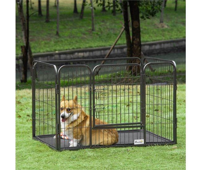 Conforama PawHut Parque Para Mascotas Rectangular Parque De Juegos Para Mascotas 4 Paneles De Acero 109x74x71 Cm Con Puerta De Doble Pestillo Y Bandeja Extraíble Para Exterior E Interior