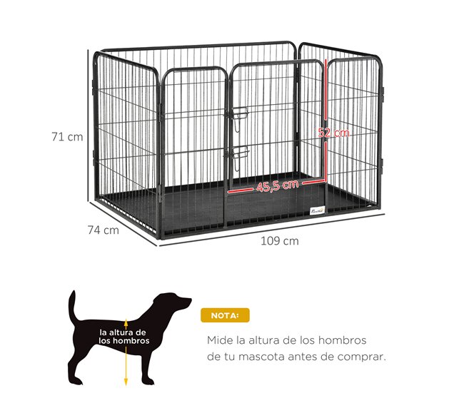 Conforama PawHut Parque Para Mascotas Rectangular Parque De Juegos Para Mascotas 4 Paneles De Acero 109x74x71 Cm Con Puerta De Doble Pestillo Y Bandeja Extraíble Para Exterior E Interior