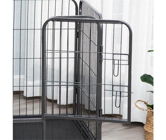 Conforama PawHut Parque Para Mascotas Rectangular Parque De Juegos Para Mascotas 4 Paneles De Acero 109x74x71 Cm Con Puerta De Doble Pestillo Y Bandeja Extraíble Para Exterior E Interior