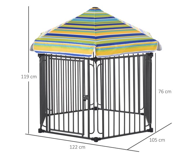 Conforama PawHut Parque Para Perros 6 Vallas De Metal 61x76 Cm Corrales Desmontables Para Perros Con Techo Hexagonal Y Puerta Con Cierre De Seguridad 122x105x119 Cm Negro Y Colorido