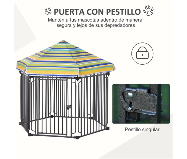 Conforama PawHut Parque Para Perros 6 Vallas De Metal 61x76 Cm Corrales Desmontables Para Perros Con Techo Hexagonal Y Puerta Con Cierre De Seguridad 122x105x119 Cm Negro Y Colorido