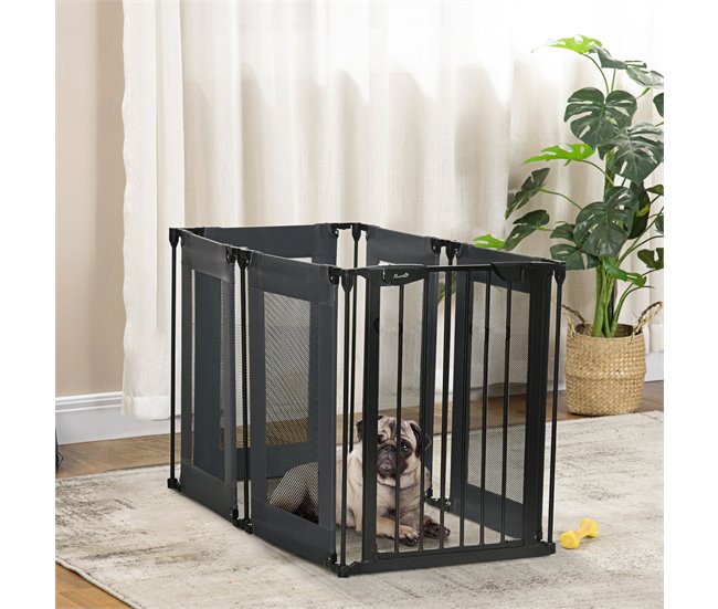 Conforama PawHut Parque Plegable Para Perros De 6 Paneles Barrera De Seguridad Para Mascotas Parque De Juego De Tela Oxford Sistema De Cierre Automático Para Gatos Cachorros 117x103x74 Cm Negro