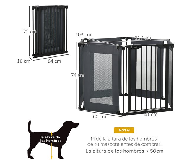 Conforama PawHut Parque Plegable Para Perros De 6 Paneles Barrera De Seguridad Para Mascotas Parque De Juego De Tela Oxford Sistema De Cierre Automático Para Gatos Cachorros 117x103x74 Cm Negro