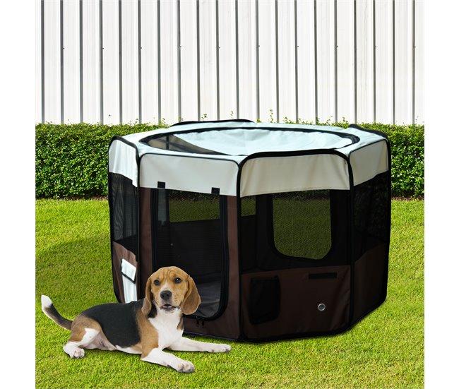 Conforama PawHut Parque Plegable Para Perros Y Gatos Parque De Juego Para Mascotas Con 2 Puertas Y Cojín De Tela Oxford Juego Entrenamiento Para Dormitorio Ø117x71 Cm Marrón