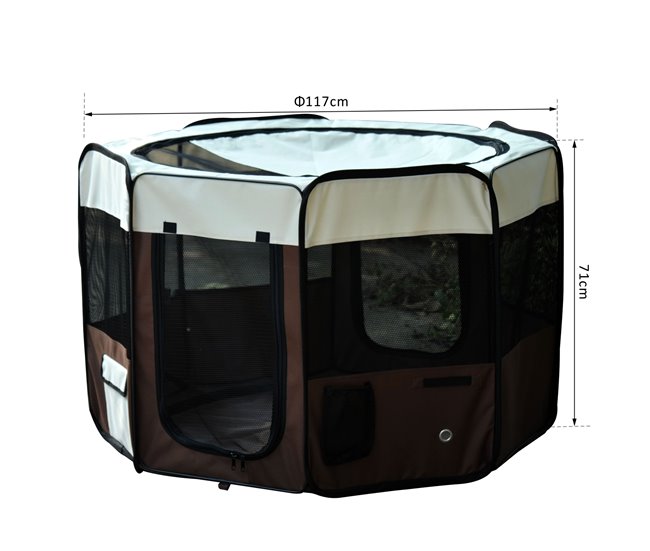 Conforama PawHut Parque Plegable Para Perros Y Gatos Parque De Juego Para Mascotas Con 2 Puertas Y Cojín De Tela Oxford Juego Entrenamiento Para Dormitorio Ø117x71 Cm Marrón