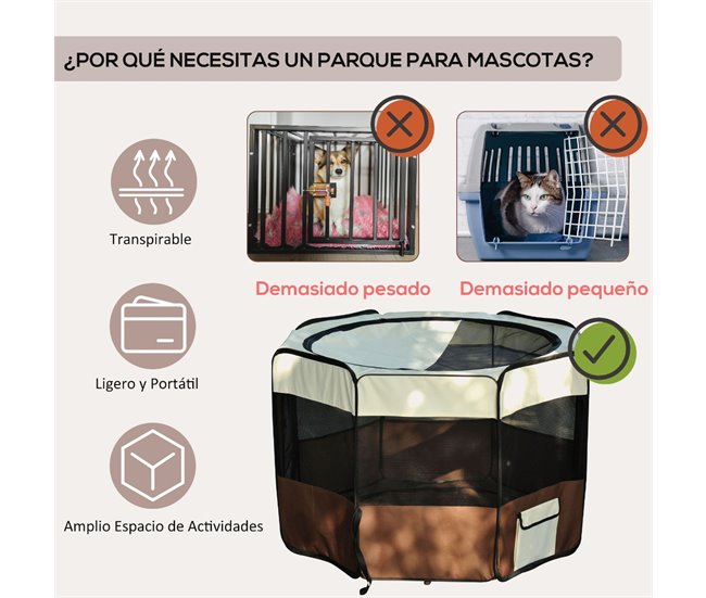 Conforama PawHut Parque Plegable Para Perros Y Gatos Parque De Juego Para Mascotas Con 2 Puertas Y Cojín De Tela Oxford Juego Entrenamiento Para Dormitorio Ø117x71 Cm Marrón