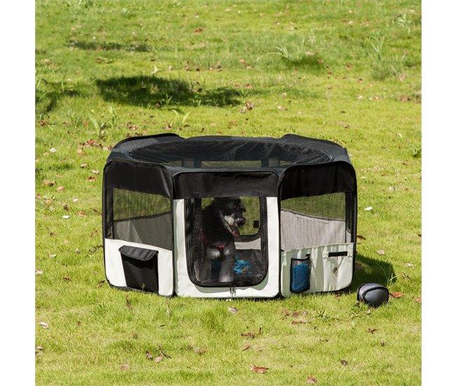 Conforama PawHut Parque Plegable Para Perros Y Gatos Parque De Juego Para Mascotas Con 2 Puertas Y Cojín De Tela Oxford Juego Entrenamiento Para Dormitorio Ø120x58 Cm Negro