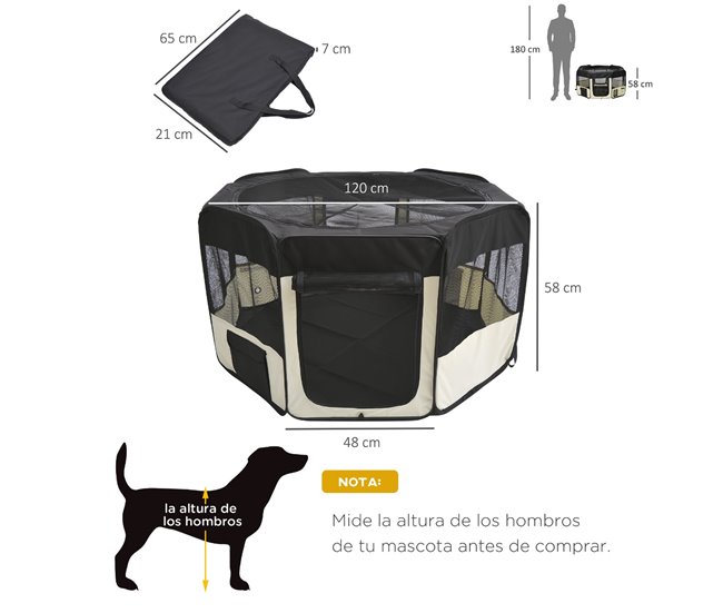 Conforama PawHut Parque Plegable Para Perros Y Gatos Parque De Juego Para Mascotas Con 2 Puertas Y Cojín De Tela Oxford Juego Entrenamiento Para Dormitorio Ø120x58 Cm Negro