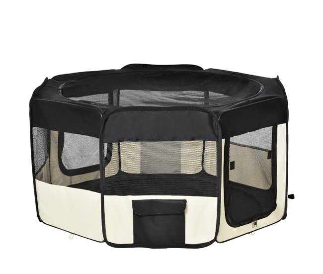 Conforama PawHut Parque Plegable para Perros y Gatos Parque de Juego para Mascotas con 2 Puertas y Cojín de Tela Oxford Juego Entrenamiento para Dormitorio Ø120x58 cm Negro