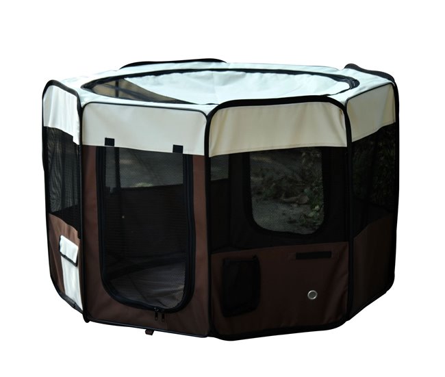 Conforama PawHut Parque Plegable para Perros y Gatos Parque de Juego para Mascotas con 2 Puertas y Cojín de Tela Oxford Juego Entrenamiento para Dormitorio Ø117x71 cm Marrón