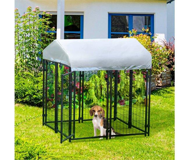 Conforama Pawhut Perrera De Exterior Con Techo 120x120x138 Cm Jaula Para Perros Parque Para Mascotas Con Malla De Metal Y Puerta Con Cerradura Para Jardín Patio Plata