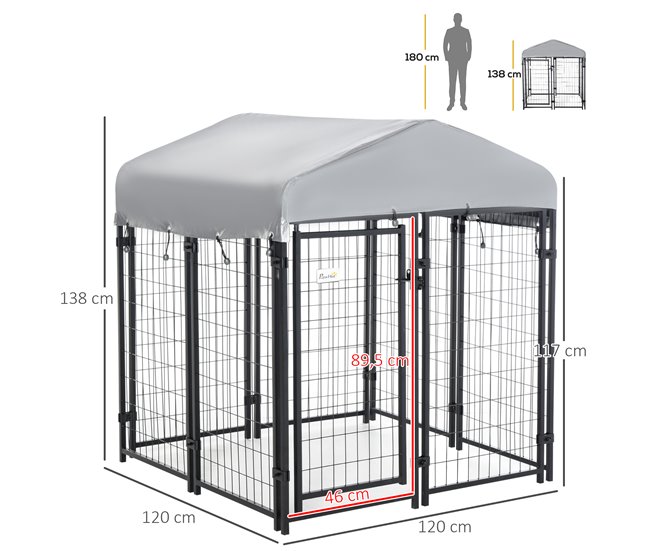Conforama Pawhut Perrera De Exterior Con Techo 120x120x138 Cm Jaula Para Perros Parque Para Mascotas Con Malla De Metal Y Puerta Con Cerradura Para Jardín Patio Plata