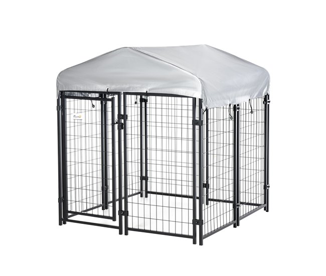 Conforama Pawhut Perrera de Exterior con Techo 120x120x138 cm Jaula para Perros Parque para Mascotas con Malla de Metal y Puerta con Cerradura para Jardín Patio Plata