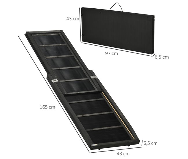 Conforama PawHut Rampa Para Perros De Madera 165x43x6 5 Cm Rampa Plegable Para Mascotas Con Alfombra Antideslizante Escalera Portátil Para Coche Carga 40 Kg Negro