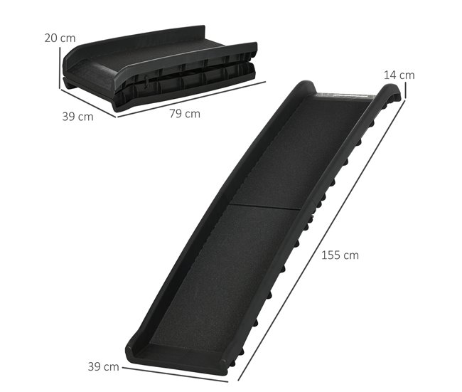 Conforama PawHut Rampa Plegable Para Perros Y Gatos Con Almohadillas Antideslizantes Escaleras De Mascotas Para Coche Cama Sofá Carga 75 Kg 155x39x14 Cm Negro